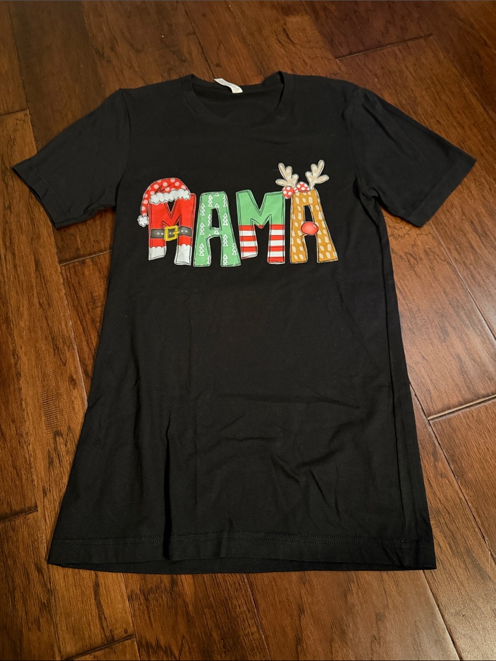 Bella Canvas Black Short Sleeve Tee with Colorful 'MAMA' Holiday Graphic